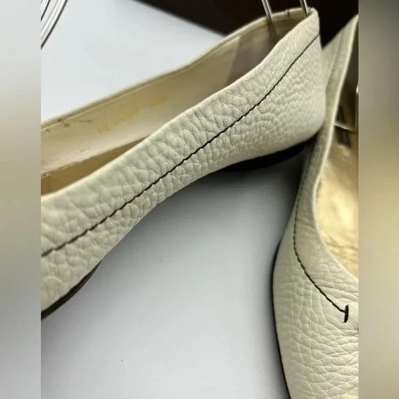 Louis Vuitton LV Logo Ballet Flats Shoes Womens Size 37.5 Beige White - Picture 5 of 16